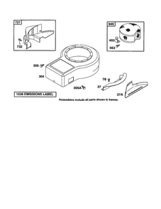 Blower Housing Diagram and Parts List for 28B700-28B799 0001-0008-0009 Briggs and Stratton Engine